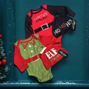 baby glam boy size 6 month Christmas one piece bodysuit hat bundle elf Santa new